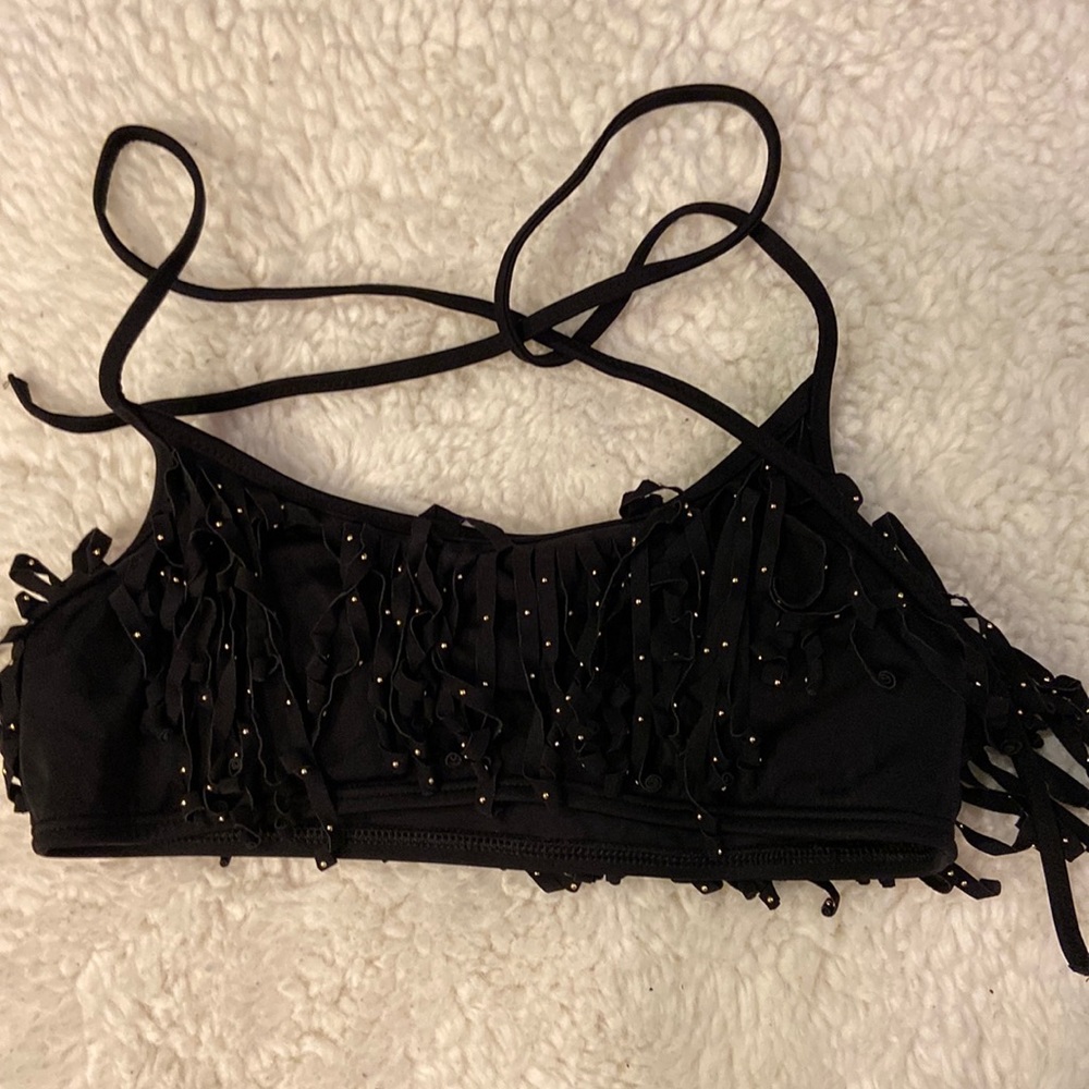 Pink, women’s size small black bikini top. NWOT.
